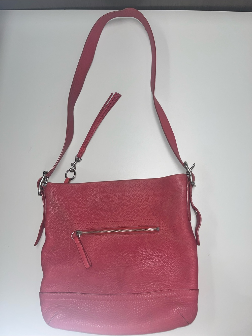 Coach Rose Red Pebbled Leather Shoulder Bag
